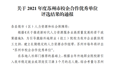 WQT.COM玩球通获评2021年度苏州校企合作优秀单位